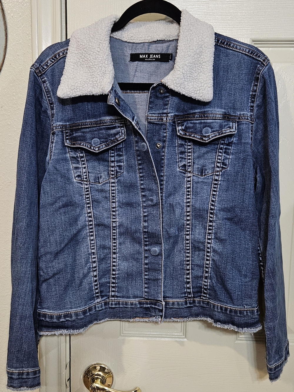 MAX JEANS Women's Blue Denim Sherpa Collar Jacket